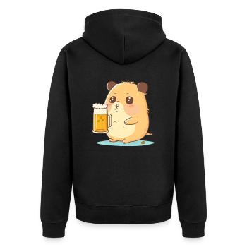 Süßer dicker Biertrinkender Hamster - Unisex Premium Bio Zip Hoodie - Schwarz - Hinten - Nico (187cm)