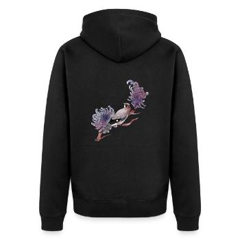 Eichelhäher auf Dahlie - Unisex Premium Bio Zip Hoodie - Schwarz - Hinten - Nico (187cm)