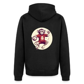 Zozo der Affe im Handball - Unisex Premium Bio Zip Hoodie - Schwarz - Hinten - Nico (187cm)