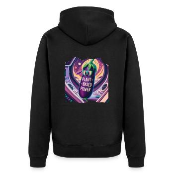 Brokkoli in einem Raumschiff auf pflanzlicher Basis - Unisex Premium Bio Zip Hoodie - Schwarz - Hinten - Nico (187cm)