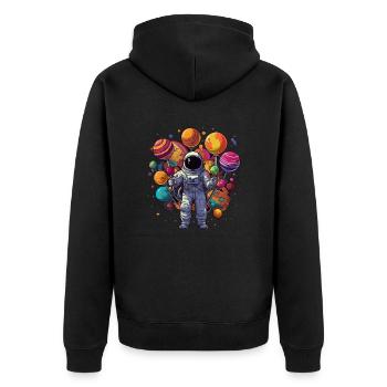 Astronaut with planet lollipops in hands - Unisex Premium Organic Zip Hoodie - black - Back - Nico (187cm)