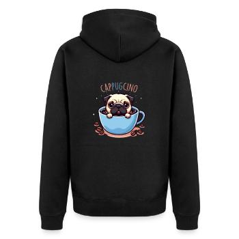 PUG CAPPUCCINO - Unisex Premium Bio Zip Hoodie - Schwarz - Hinten - Nico (187cm)