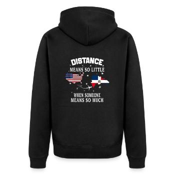 Distanz bedeutet so wenig, wenn jemand viel bedeutet - Unisex Premium Bio Zip Hoodie - Schwarz - Hinten - Nico (187cm)