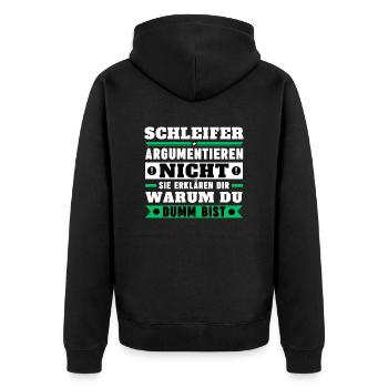 Grinders don't argue - Unisex Premium Organic Zip Hoodie - black - Back - Nico (187cm)