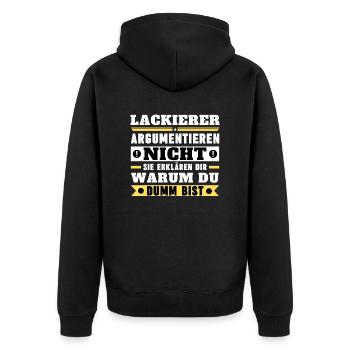 Lackierer argumentieren nicht - Unisex Premium Bio Zip Hoodie - Schwarz - Hinten - Nico (187cm)