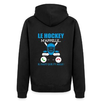 Eishockey ruft mich...ich muss gehen! - Unisex Premium Bio Zip Hoodie - Schwarz - Hinten - Nico (187cm)