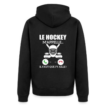 Eishockey ruft mich...ich muss gehen! - Unisex Premium Bio Zip Hoodie - Schwarz - Hinten - Nico (187cm)
