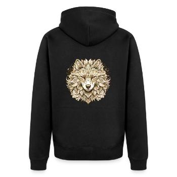 Goldener Wolf - Unisex Premium Bio Zip Hoodie - Schwarz - Hinten - Nico (187cm)