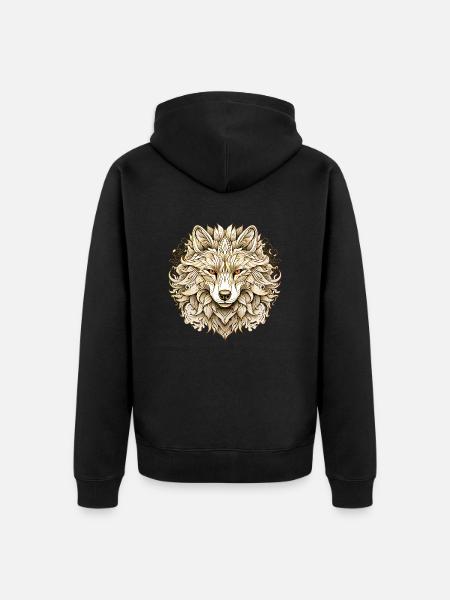 Goldener Wolf - Unisex Premium Bio Zip Hoodie - Schwarz