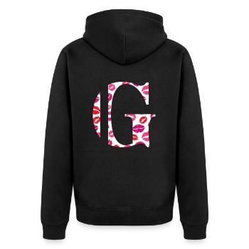 Buchstabe g küsst sich - Unisex Premium Bio Zip Hoodie - Schwarz - Hinten - Nico (187cm)