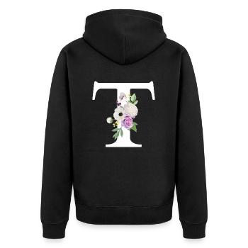 Purple Floral Letter T - Unisex Premium Organic Zip Hoodie - black - Back - Nico (187cm)