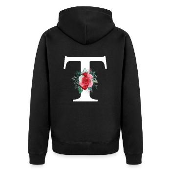 Lettre t floral rouge - Veste à capuche bio Premium Unisexe - noir - Dos - Nico (187cm)