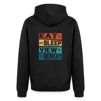 Eat Sleep View Repeat Astronomy Telescope Stargaze - Unisex Premium Bio Zip Hoodie - Schwarz - Hinten - Nico (187cm)