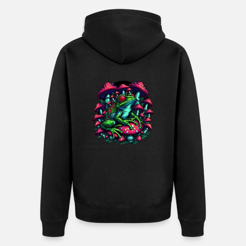 Grenouille psychédélique aux champignons - Veste à capuche bio Premium Unisexe - noir