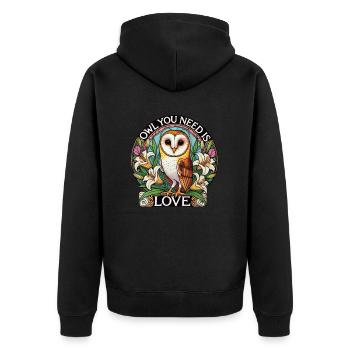 Eule, die du brauchst, ist Liebe - Unisex Premium Bio Zip Hoodie - Schwarz - Hinten - Nico (187cm)