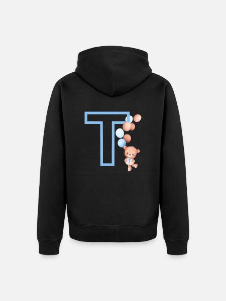 Blue Letter T Bear - Unisex Premium Organic Zip Hoodie - black