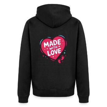 Schwangerschaft Geburt - Made With Love - Unisex Premium Bio Zip Hoodie - Schwarz - Hinten - Nico (187cm)