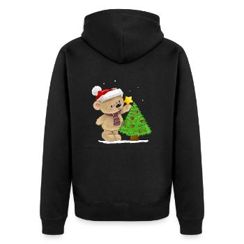 Bärchen schmückt Weihnachtsbaum - Unisex Premium Bio Zip Hoodie - Schwarz - Hinten - Nico (187cm)