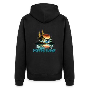 DRIPPING RANGE Dripping Horizon Mountain Tee - Unisex Premium Organic Zip Hoodie - black - Back - Nico (187cm)