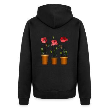 Blumen - Unisex Premium Bio Zip Hoodie - Schwarz - Hinten - Nico (187cm)