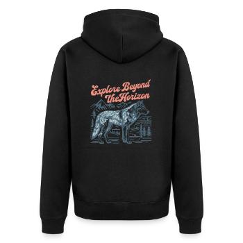 Explore Beyond the Horizon - Unisex Premium Organic Zip Hoodie - black - Back - Nico (187cm)