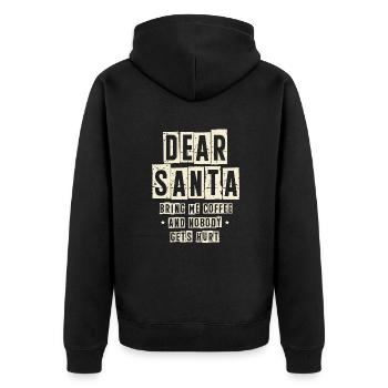 Liebe Weihnachtsmann bring Kaffee niemand verletzt - Unisex Premium Bio Zip Hoodie - Schwarz - Hinten - Nico (187cm)