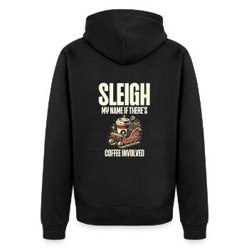 Schlitten mein Name um Kaffee geht, Weihnachtsspaß - Unisex Premium Bio Zip Hoodie - Schwarz - Hinten - Nico (187cm)