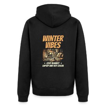 Winter Vibes Snuggle Blanket Laptop and Hot Cocoa WFH - Unisex Premium Organic Zip Hoodie - black - Back - Nico (187cm)