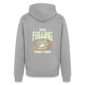Schnee fallende E-Mails häufen sich, Winterarbeit - Unisex Premium Bio Zip Hoodie - Grau meliert - Hinten - Nico (187cm)