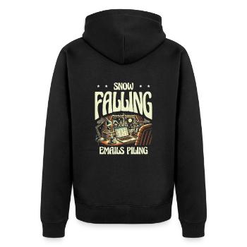 Schnee fallende E-Mails häufen sich, Winterarbeit - Unisex Premium Bio Zip Hoodie - Schwarz - Hinten - Nico (187cm)