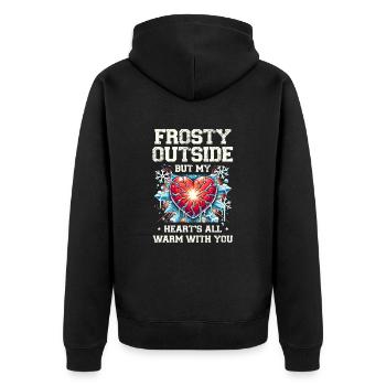 Frostig draußen, aber mein Herz ganz warm mit dir - Unisex Premium Bio Zip Hoodie - Schwarz - Hinten - Nico (187cm)