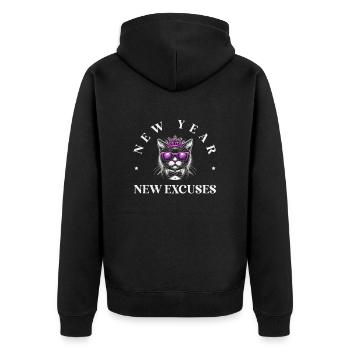 New Year's Day, New Excuses, Intentional Humor, Goal Setting - Unisex Premium Organic Zip Hoodie - black - Back - Nico (187cm)
