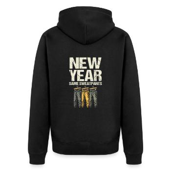 Neujahrs-Same-Jogginghose, Humor-Neujahrsstimmung - Unisex Premium Bio Zip Hoodie - Schwarz - Hinten - Nico (187cm)
