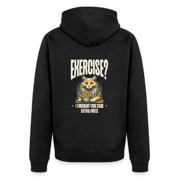 Exercise, I thought you said extra fries - Unisex Premium Organic Zip Hoodie - black - Back - Nico (187cm)