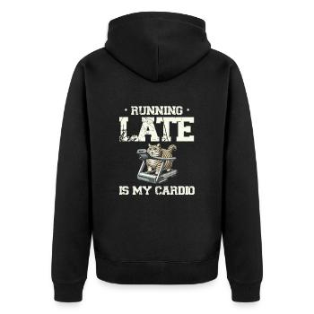 Running late is cardio, fitness humor workout - Unisex Premium Organic Zip Hoodie - black - Back - Nico (187cm)
