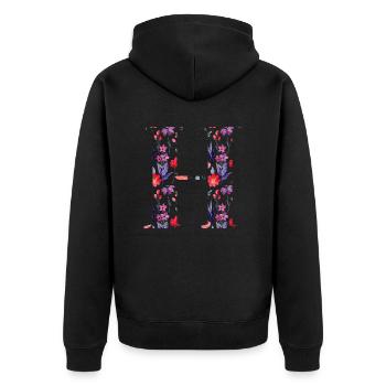 Personalisierter Blumenbuchstabe h - Geschenkidee - Unisex Premium Bio Zip Hoodie - Schwarz - Hinten - Nico (187cm)