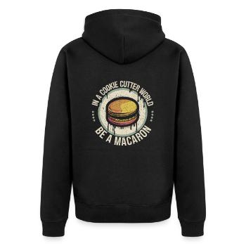 Sei einzigartig wie ein Macaron - Unisex Premium Bio Zip Hoodie - Schwarz - Hinten - Nico (187cm)