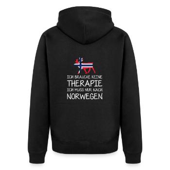 Ich brauche keine Therapie muss nur nach Norwegen - Unisex Premium Bio Zip Hoodie - Schwarz - Hinten - Nico (187cm)