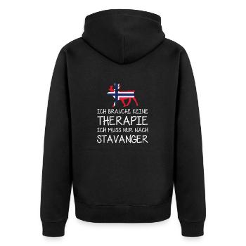 Ich brauche keine Therapie muss nur nach Stavanger - Unisex Premium Bio Zip Hoodie - Schwarz - Hinten - Nico (187cm)