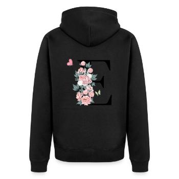 Buchstabe e rosa Blumen - Unisex Premium Bio Zip Hoodie - Schwarz - Hinten - Nico (187cm)