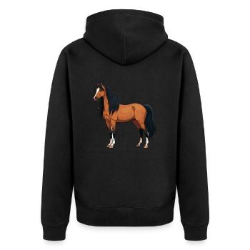 Mérens Pferd echt - Unisex Premium Bio Zip Hoodie - Schwarz - Hinten - Nico (187cm)