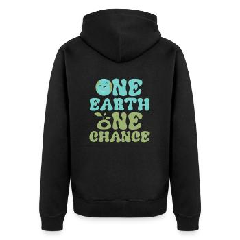 One Earth One Chance Earth Day Environmental Plane - Unisex Premium Organic Zip Hoodie - black - Back - Nico (187cm)