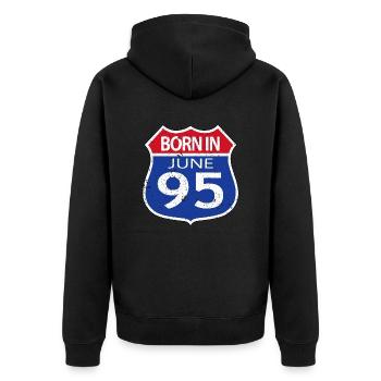 Born in June 1995 - Unisex Premium Organic Zip Hoodie - black - Back - Nico (187cm)