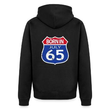 Geboren im Juli 1965 - Unisex Premium Bio Zip Hoodie - Schwarz - Hinten - Nico (187cm)
