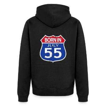 Geboren im Juli 1955 - Unisex Premium Bio Zip Hoodie - Schwarz - Hinten - Nico (187cm)