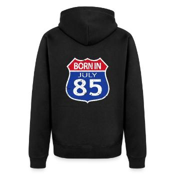 Geboren im Juli 1985 - Unisex Premium Bio Zip Hoodie - Schwarz - Hinten - Nico (187cm)