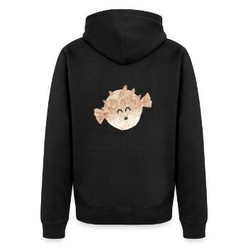 Kugelfisch Aquarell - Unisex Premium Bio Zip Hoodie - Schwarz - Hinten - Nico (187cm)