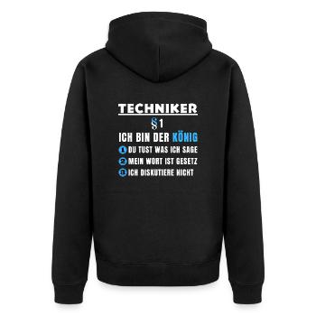 Techniker Geschenk - Ich bin der König - Unisex Premium Bio Zip Hoodie - Schwarz - Hinten - Nico (187cm)