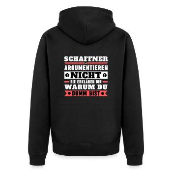 Conductors don't argue - Unisex Premium Organic Zip Hoodie - black - Back - Nico (187cm)
