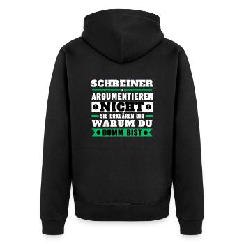 Schreiner argumentieren nicht - Unisex Premium Bio Zip Hoodie - Schwarz - Hinten - Nico (187cm)